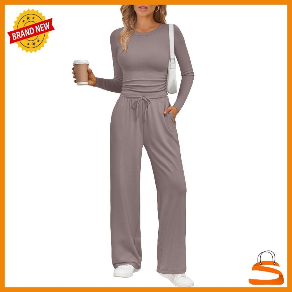 Breathable Rayon Spandex Lounge Set Long Sleeve Wide Leg Pants